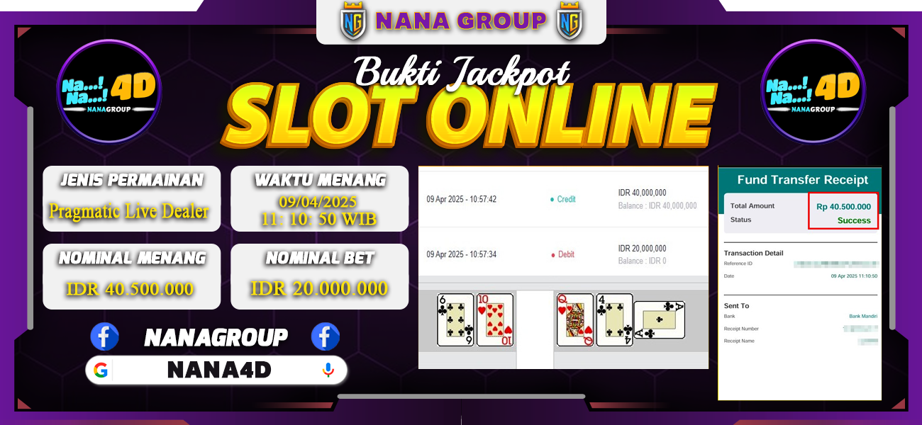 Bukti Kemenangan Besar Dibayar lunas Member NANA4D RP 40.500.000, 10 April 2025