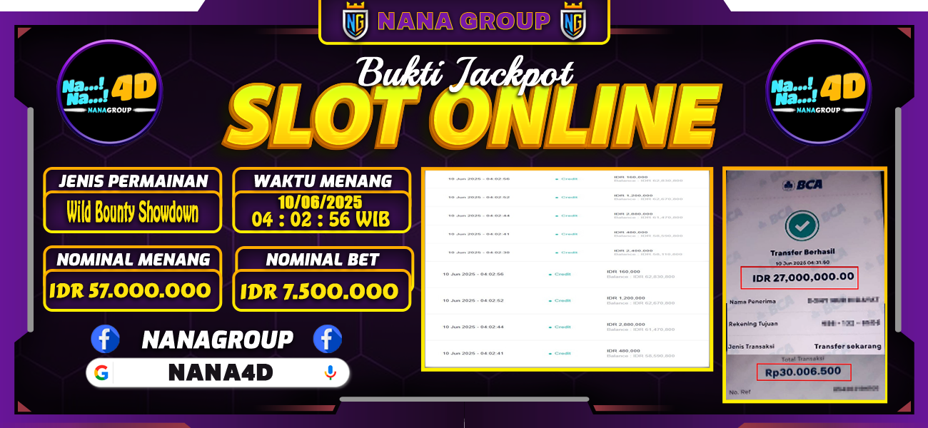 Bukti Kemenangan Besar Dibayar lunas Member NANA4D RP 57.000.000, 10 Juni 2025