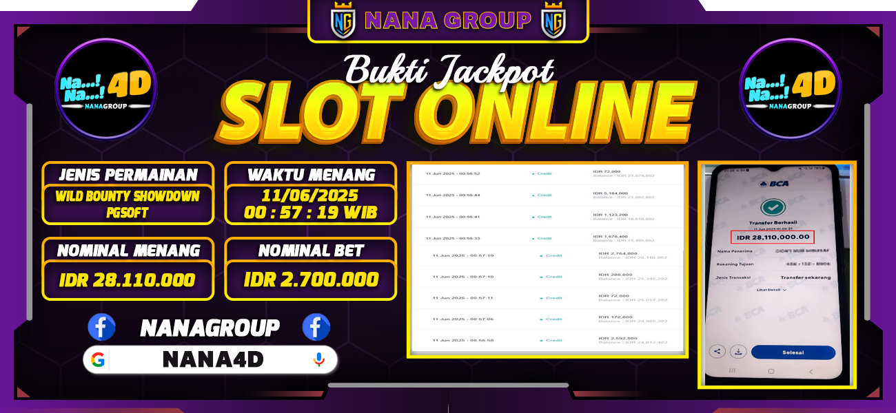 Bukti Kemenangan Besar Dibayar lunas Member NANA4D RP 28.110.000, 11 Juni 2025
