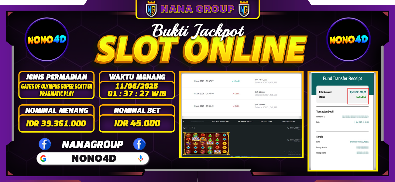 Bukti Kemenangan Besar Dibayar lunas Member NONO4D RP 39.361.000, 11 Juni 2025