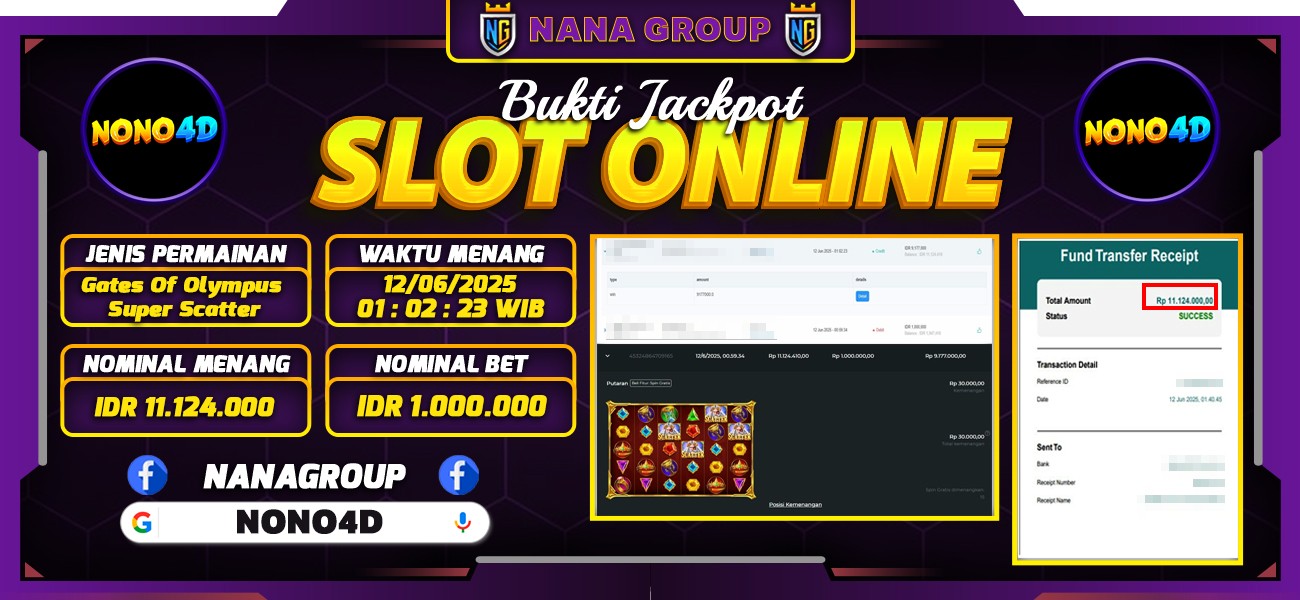Bukti Kemenangan Besar Dibayar lunas Member NONO4D RP 11.124.000, 12 Juni 2025