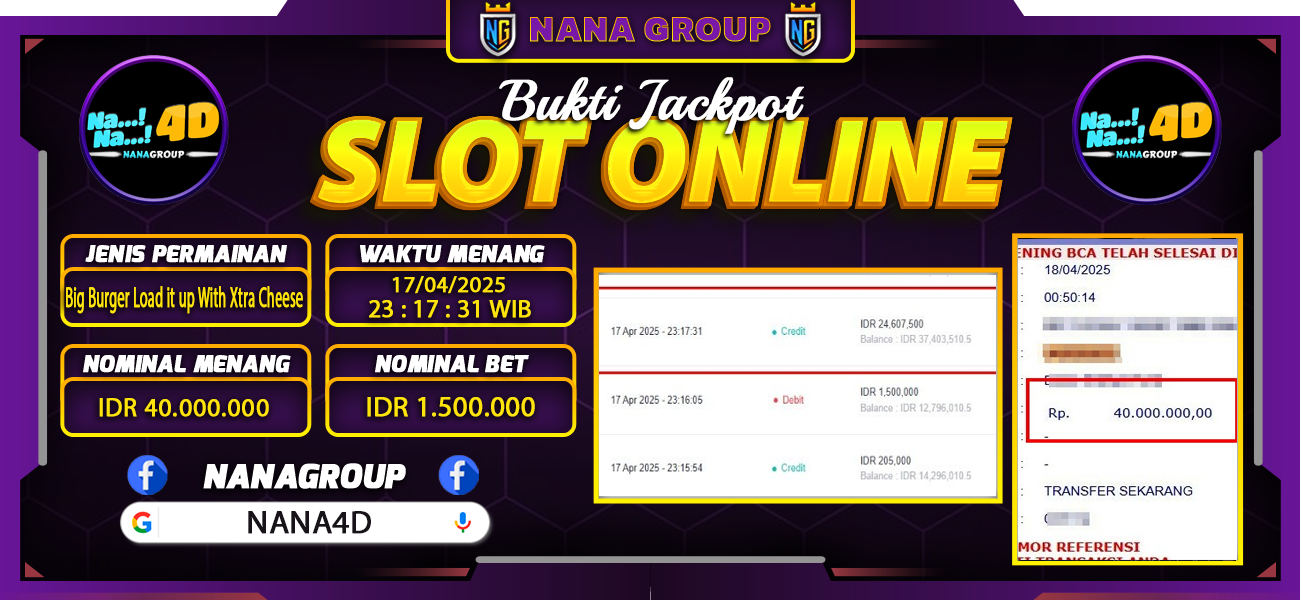 Bukti Kemenangan Besar Dibayar lunas Member NANA4D RP 40.000.000, 18 April 2025