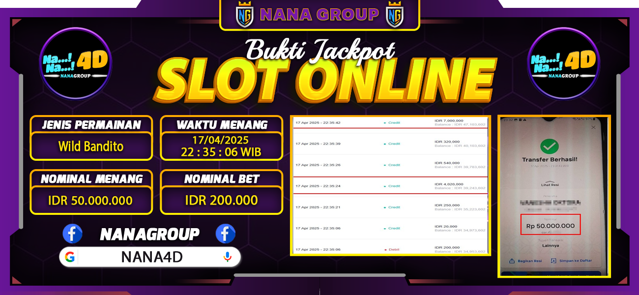Bukti Kemenangan Besar Dibayar lunas Member NANA4D RP 50.000.000, 18 April 2025