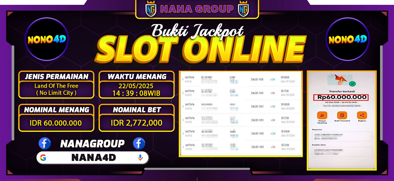 Bukti Kemenangan Besar Dibayar lunas Member NONO4D RP 60.000.000, 22 Mei 2025