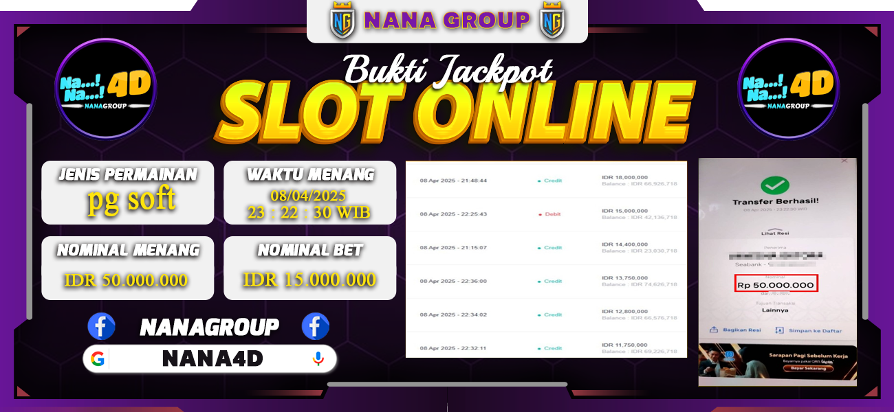 Bukti Kemenangan Besar Dibayar lunas Member NANA4D RP 50.000.000, 10 April 2025